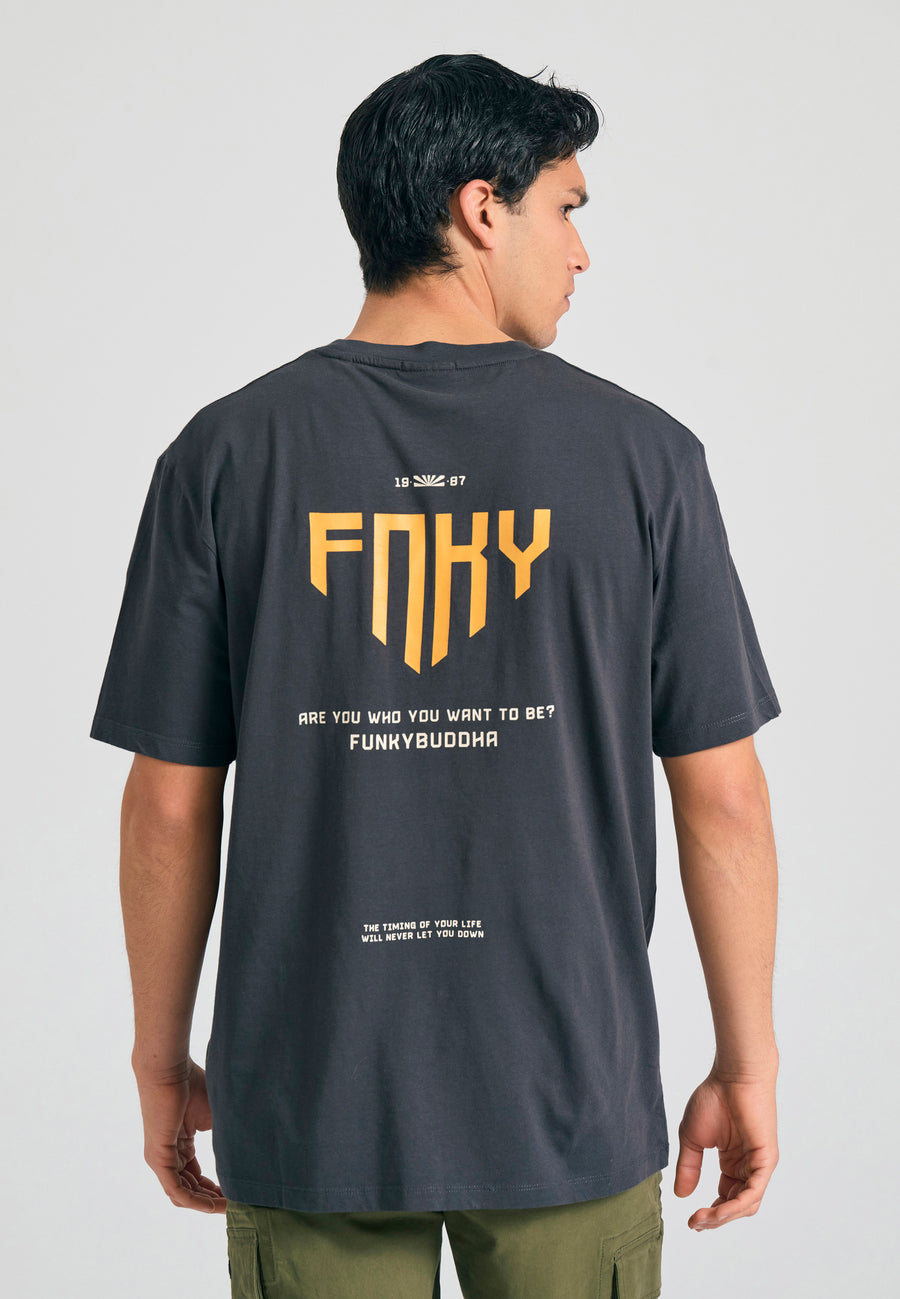 Tricou cu croială lejeră și imprimeu grafic pe spate - Antracit