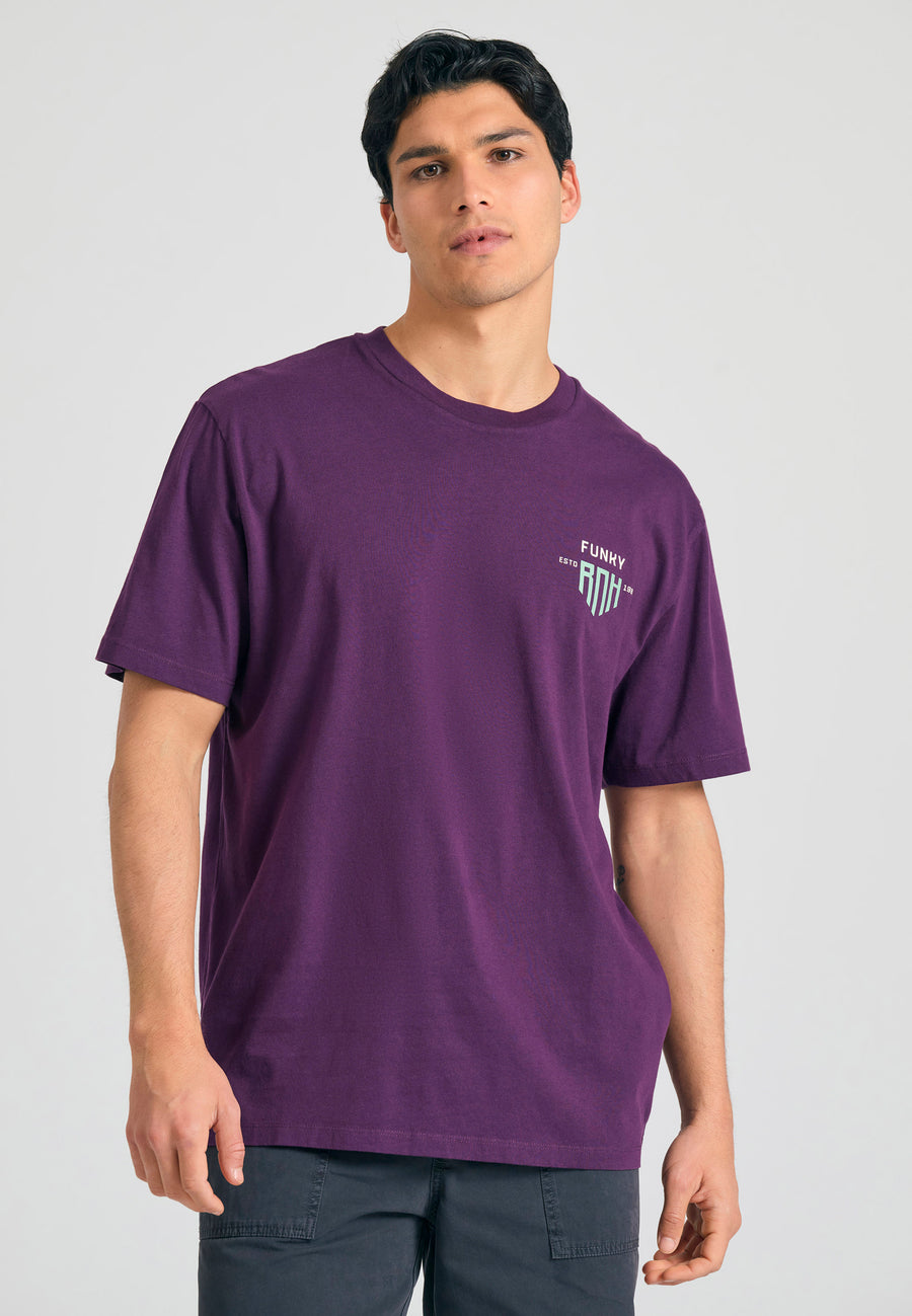Tricou cu croială lejeră și imprimeu grafic pe spate - Prună