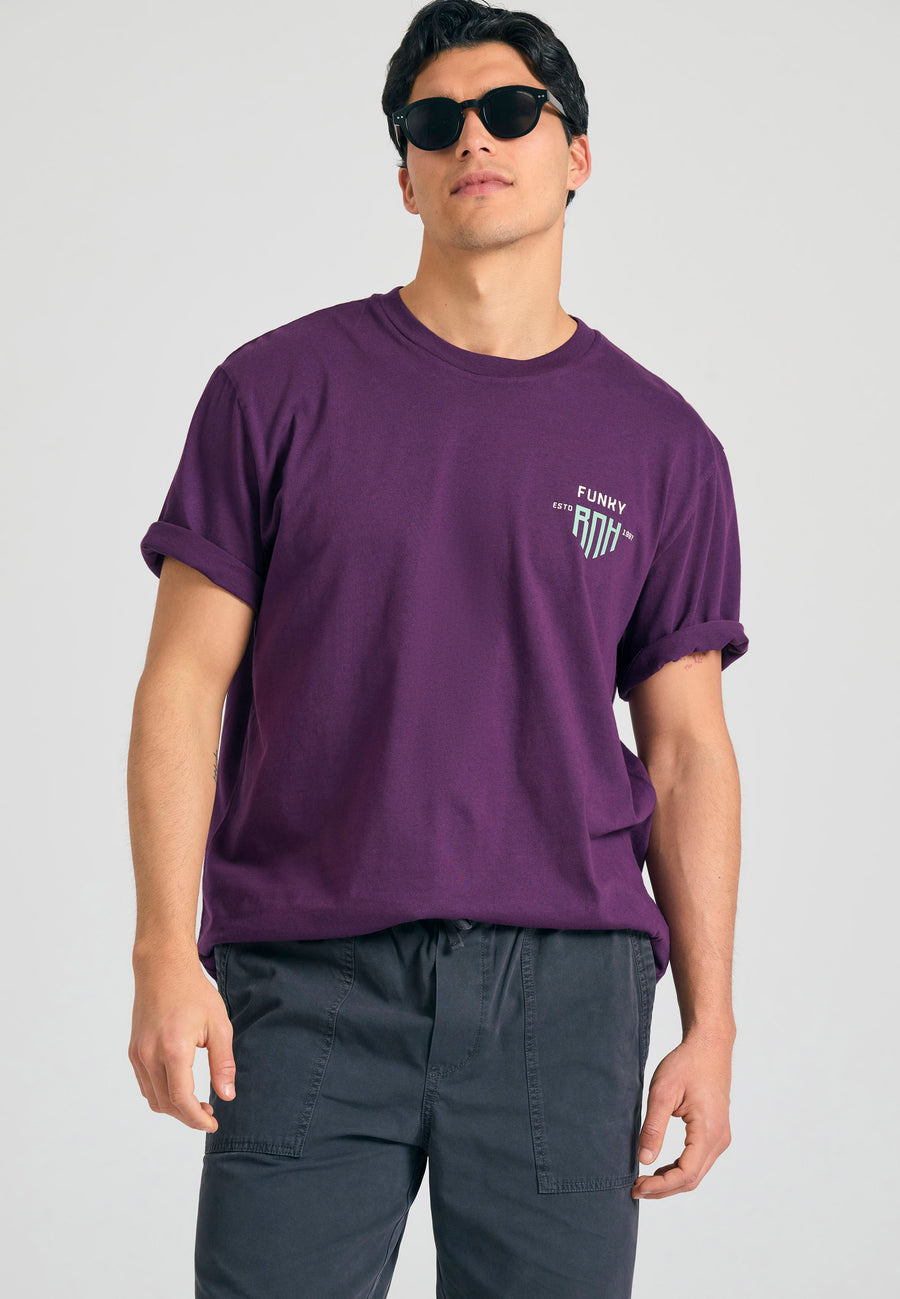 Tricou cu croială lejeră și imprimeu grafic pe spate - Prună