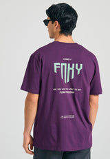 Tricou cu croială lejeră și imprimeu grafic pe spate - Prună
