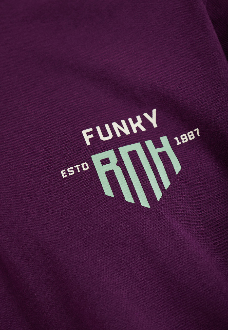 Tricou cu croială lejeră și imprimeu grafic pe spate - Prună