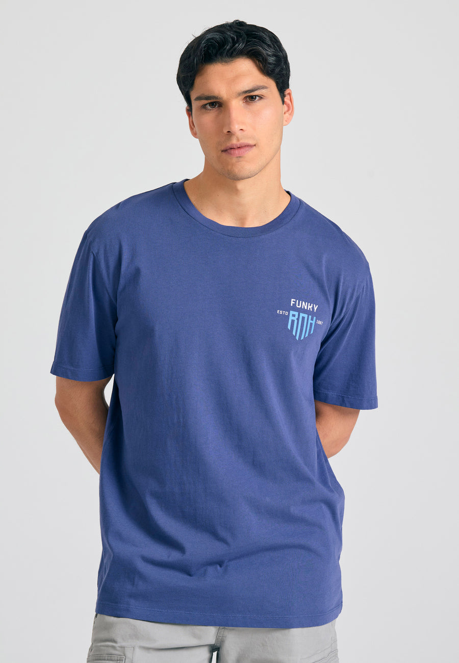 Tricou cu croială lejeră și imprimeu grafic pe spate - Albastru Skipper