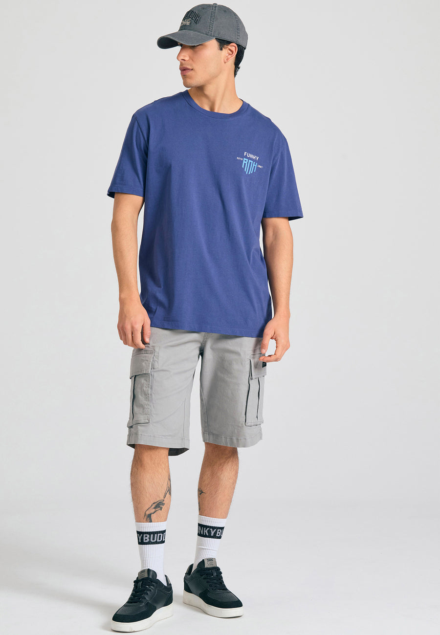 Tricou cu croială lejeră și imprimeu grafic pe spate - Albastru Skipper