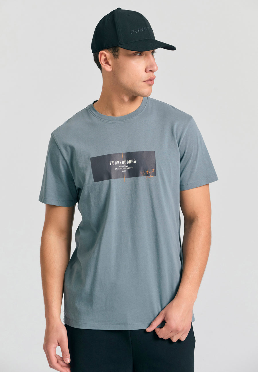 Tricou cu imprimeu cu ramă pe piept - Gri oțel