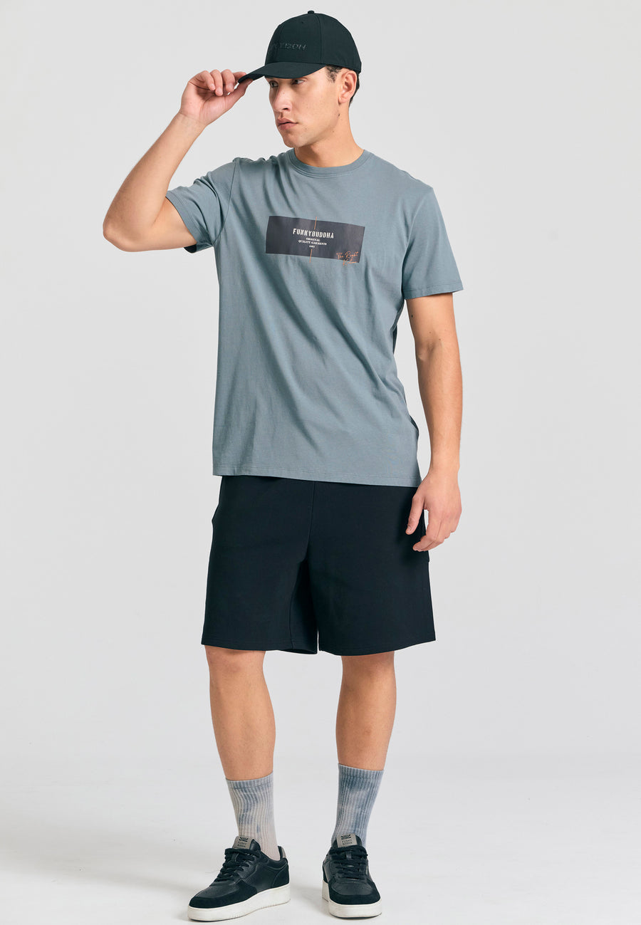Tricou cu imprimeu cu ramă pe piept - Gri oțel