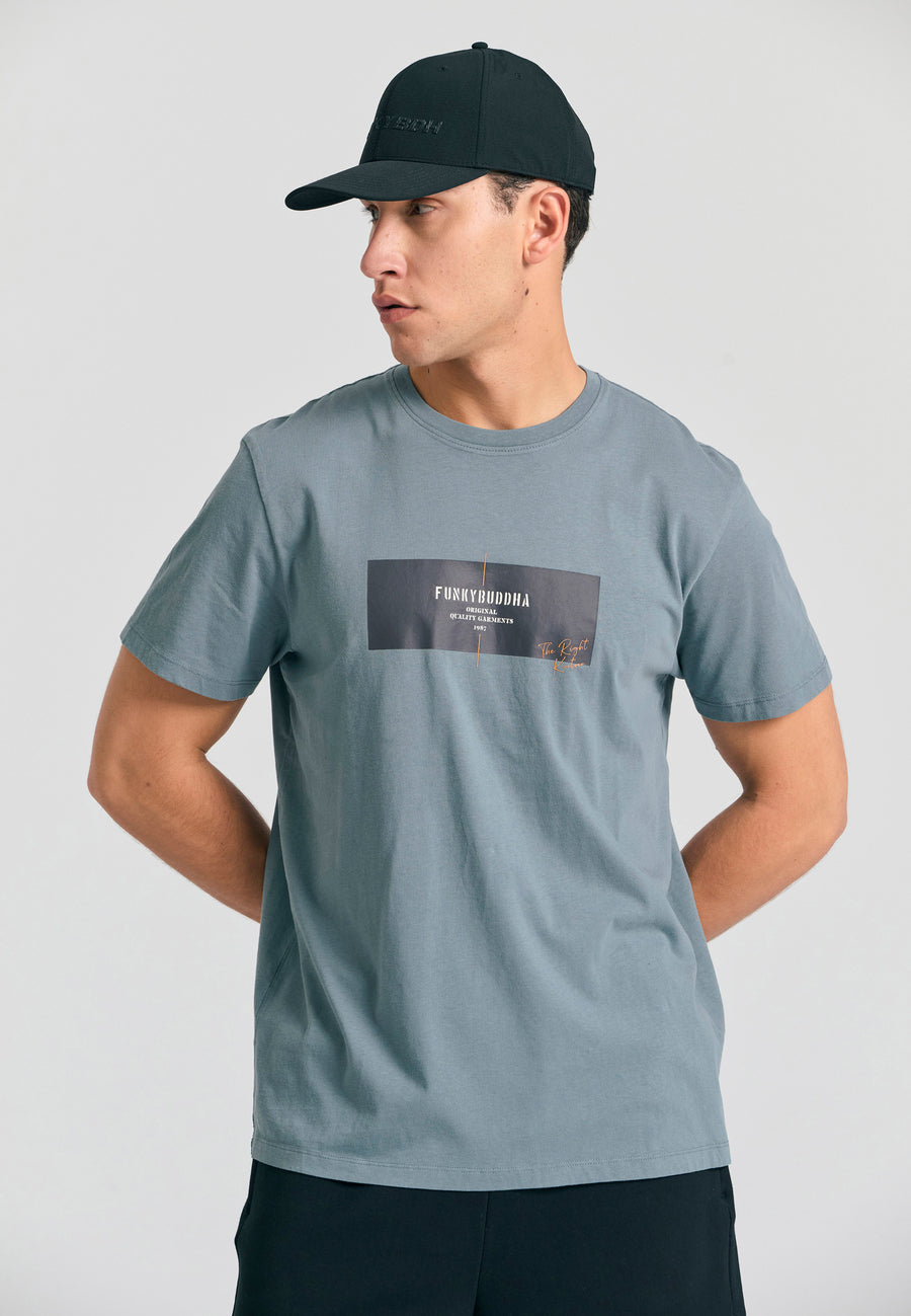 Tricou cu imprimeu cu ramă pe piept - Gri oțel