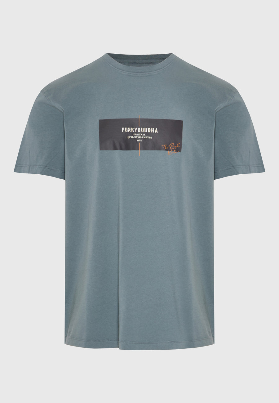 Tricou cu imprimeu cu ramă pe piept - Gri oțel