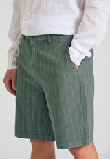 Comfort fit linen blend striped chino shorts - Khaki