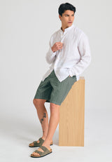 Comfort fit linen blend striped chino shorts - Khaki