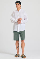 Comfort fit linen blend striped chino shorts - Khaki