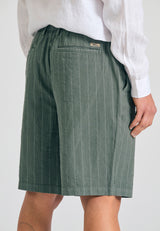 Comfort fit linen blend striped chino shorts - Khaki
