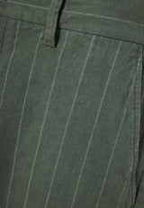 Comfort fit linen blend striped chino shorts - Khaki