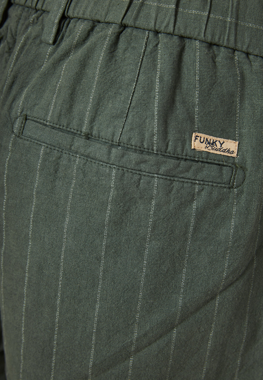 Comfort fit linen blend striped chino shorts - Khaki