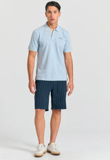 Comfort fit linen blend striped chino shorts - Navy