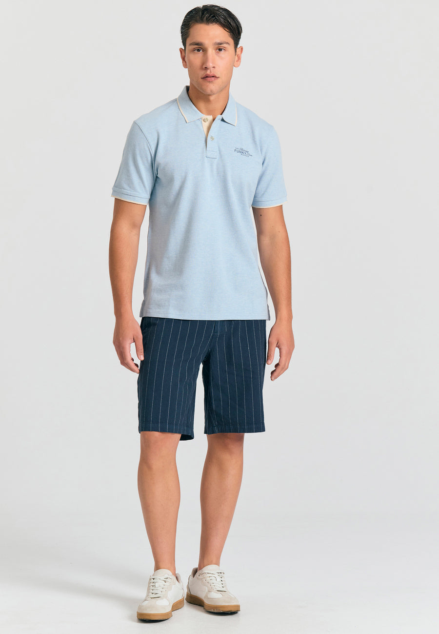 Comfort fit linen blend striped chino shorts - Navy