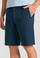 Comfort fit linen blend striped chino shorts - Navy