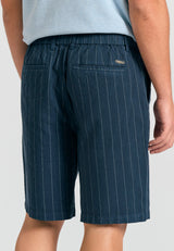 Comfort fit linen blend striped chino shorts - Navy