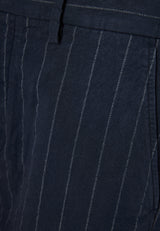 Comfort fit linen blend striped chino shorts - Navy