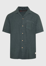 Relaxed fit linen blend shirt - Dk teal