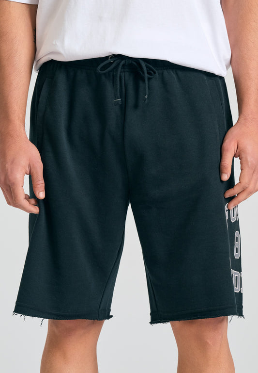 Pantaloni scurți sport cu croială largă și imprimeu cu sigla - Negru
