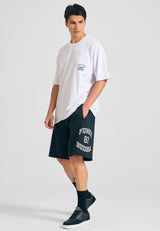 Wide leg fit sports shorts with branded print - Black