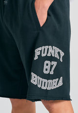 Wide leg fit sports shorts with branded print - Black