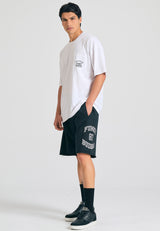 Wide leg fit sports shorts with branded print - Black