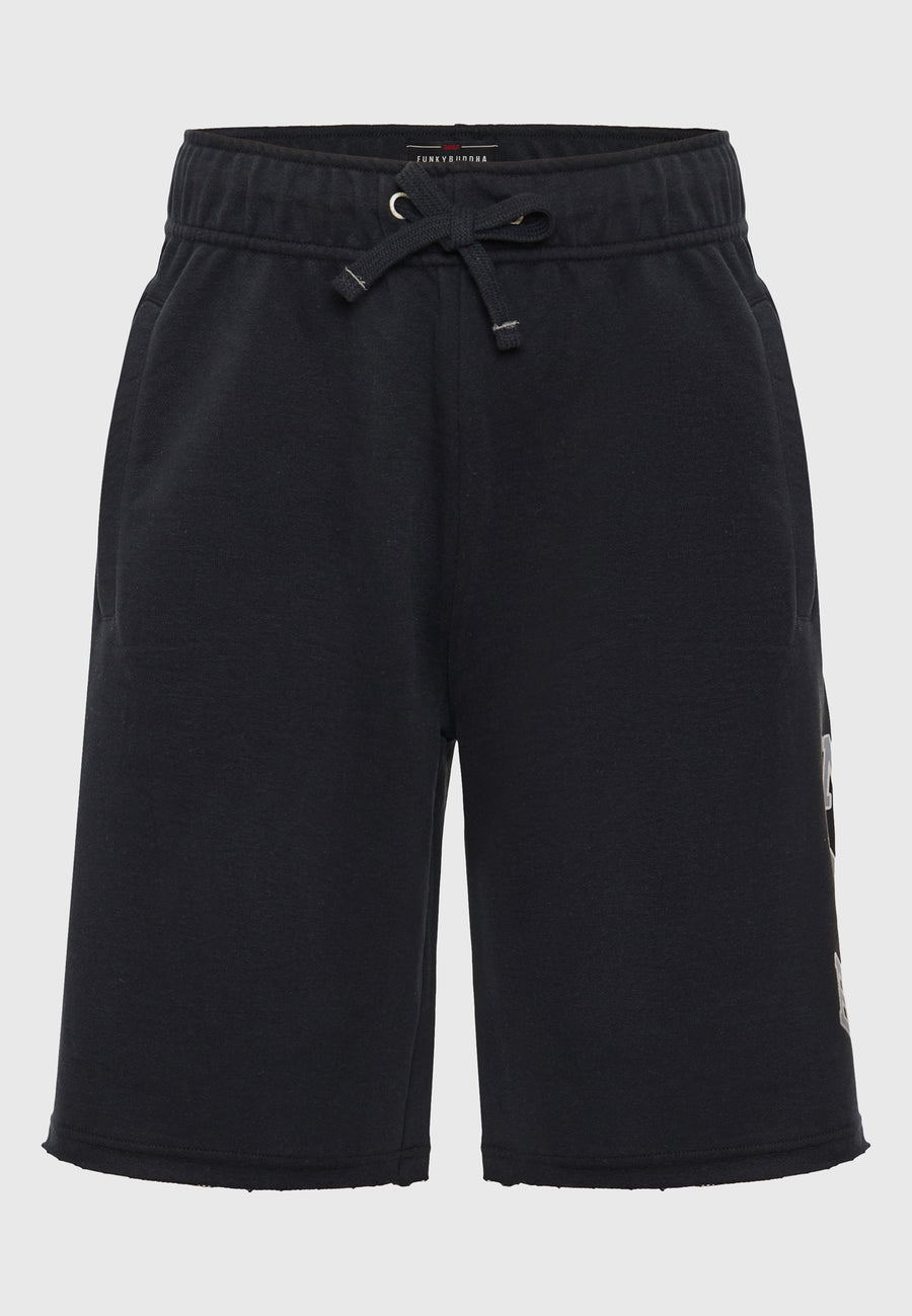 Wide leg fit sports shorts with branded print - Black