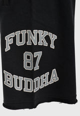 Wide leg fit sports shorts with branded print - Black