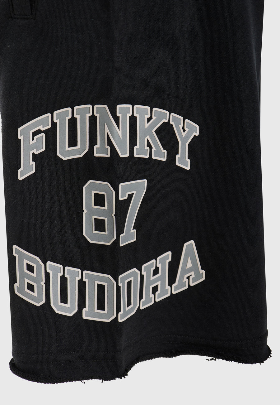 Wide leg fit sports shorts with branded print - Black