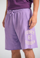Wide leg fit sports shorts with branded print - Dahlia purple