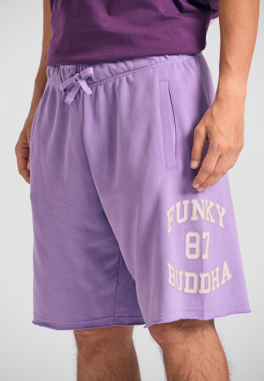 Wide leg fit sports shorts with branded print - Dahlia purple