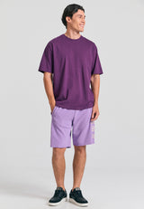 Wide leg fit sports shorts with branded print - Dahlia purple