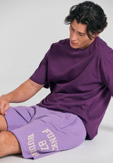 Wide leg fit sports shorts with branded print - Dahlia purple