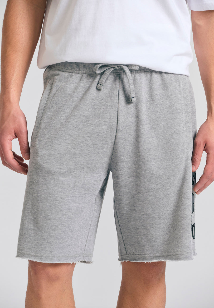 Wide leg fit sports shorts with branded print - Grey mel