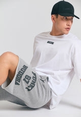 Wide leg fit sports shorts with branded print - Grey mel