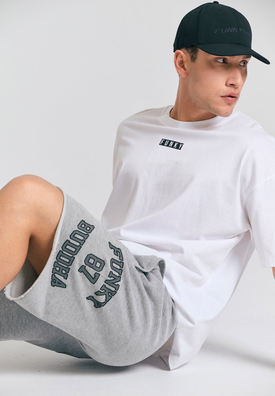 Wide leg fit sports shorts with branded print - Grey mel
