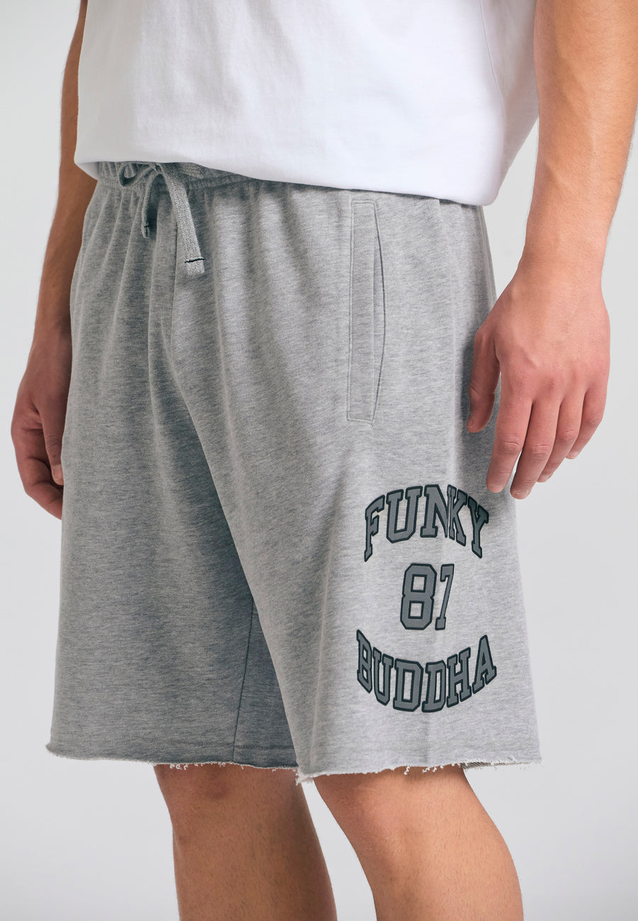 Wide leg fit sports shorts with branded print - Grey mel