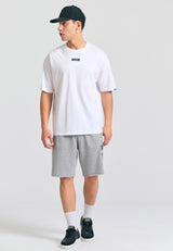 Wide leg fit sports shorts with branded print - Grey mel