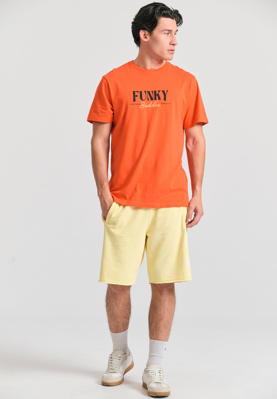 Wide leg fit sports shorts with branded print - Lemon drop