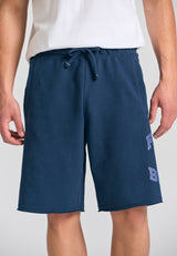 Wide leg fit sports shorts with branded print - Navy