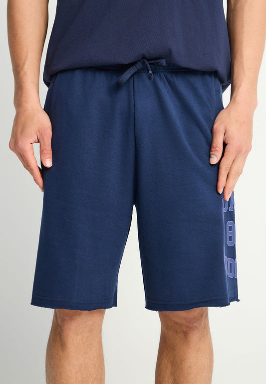 Pantaloni scurți sport cu croială largă și imprimeu cu sigla - Bleumarin