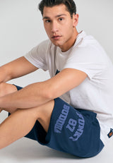 Wide leg fit sports shorts with branded print - Navy