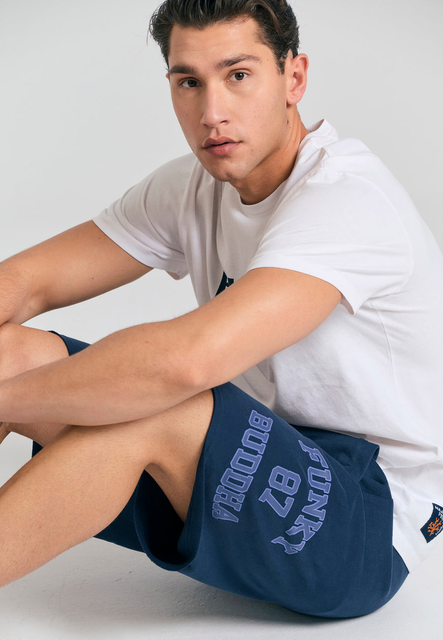 Pantaloni scurți sport cu croială largă și imprimeu cu sigla - Bleumarin