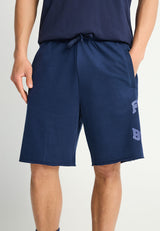 Pantaloni scurți sport cu croială largă și imprimeu cu sigla - Bleumarin