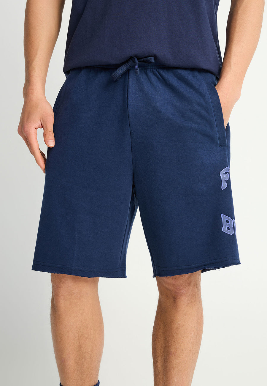 Pantaloni scurți sport cu croială largă și imprimeu cu sigla - Bleumarin