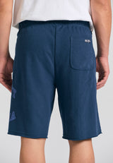 Wide leg fit sports shorts with branded print - Navy