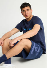 Pantaloni scurți sport cu croială largă și imprimeu cu sigla - Bleumarin