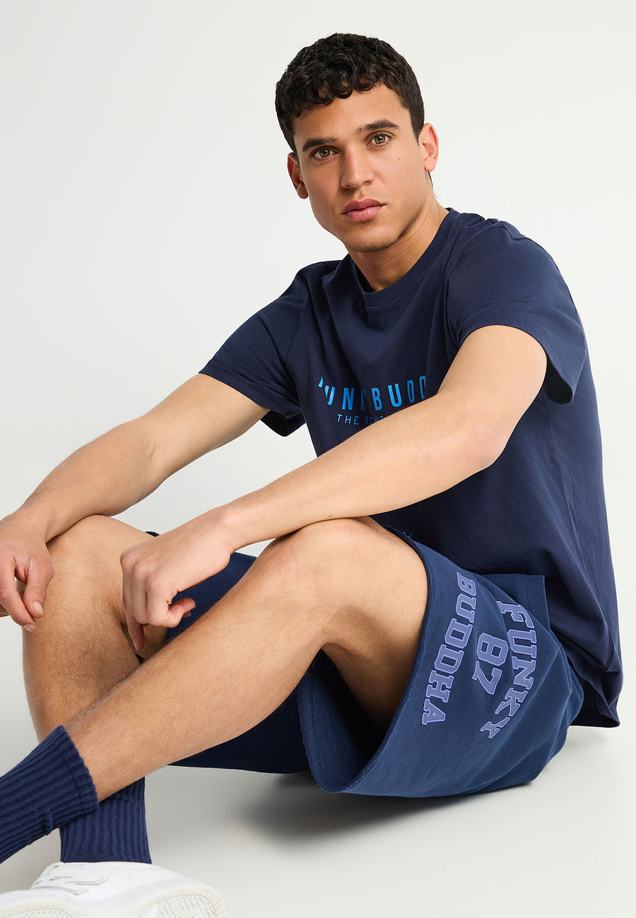 Pantaloni scurți sport cu croială largă și imprimeu cu sigla - Bleumarin