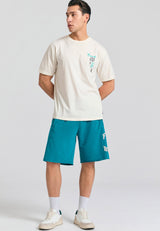 Wide leg fit sports shorts with branded print - Peacock